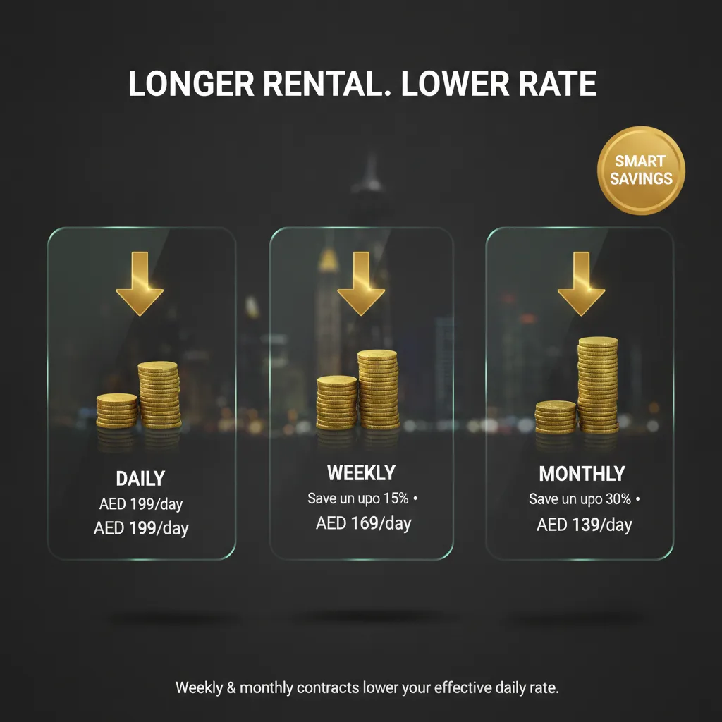 Long-term SUV rental discounts in Dubai — the longer you rent, the less you pay per day