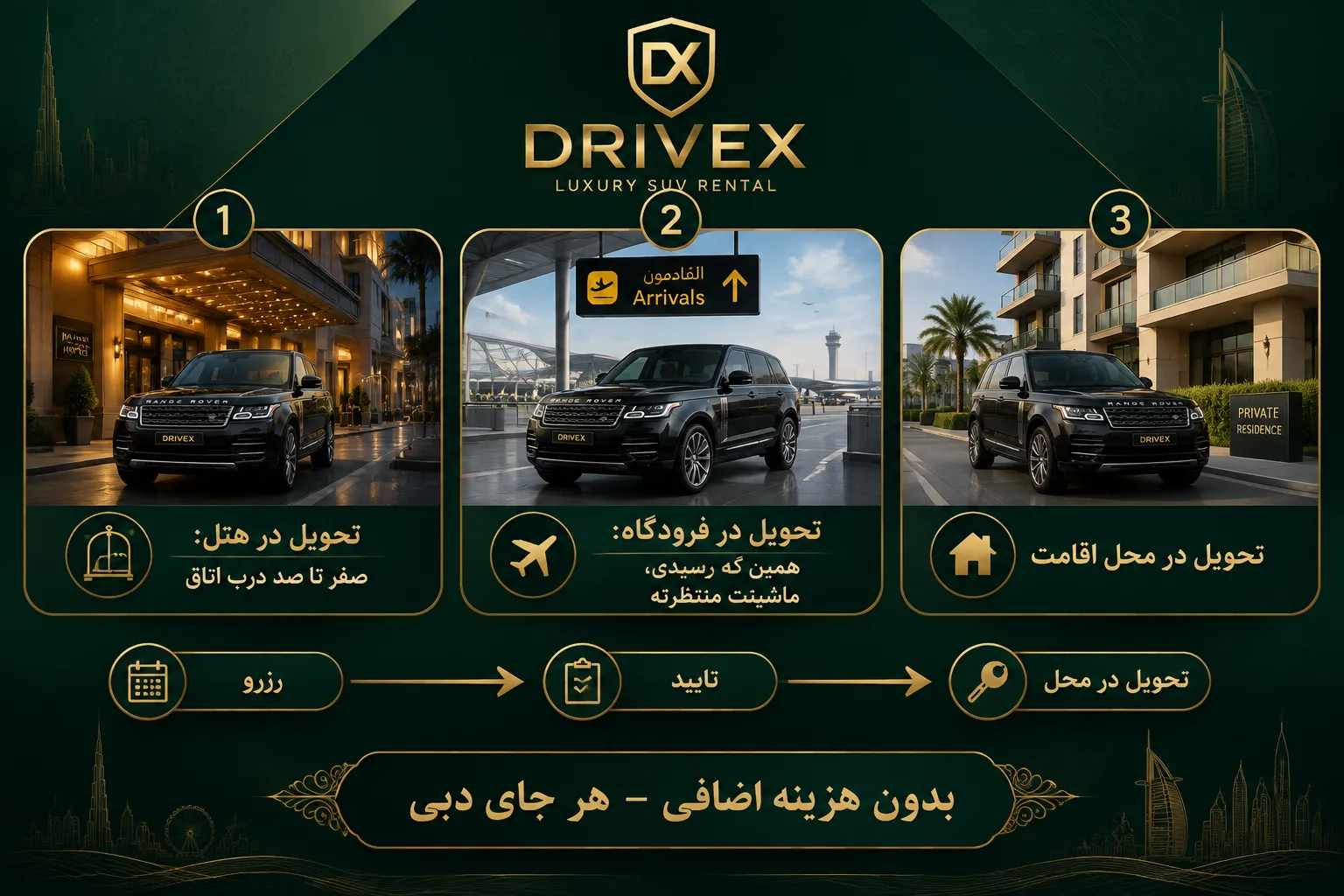تحویل و دریافت رایگان خودرو در سراسر دبی