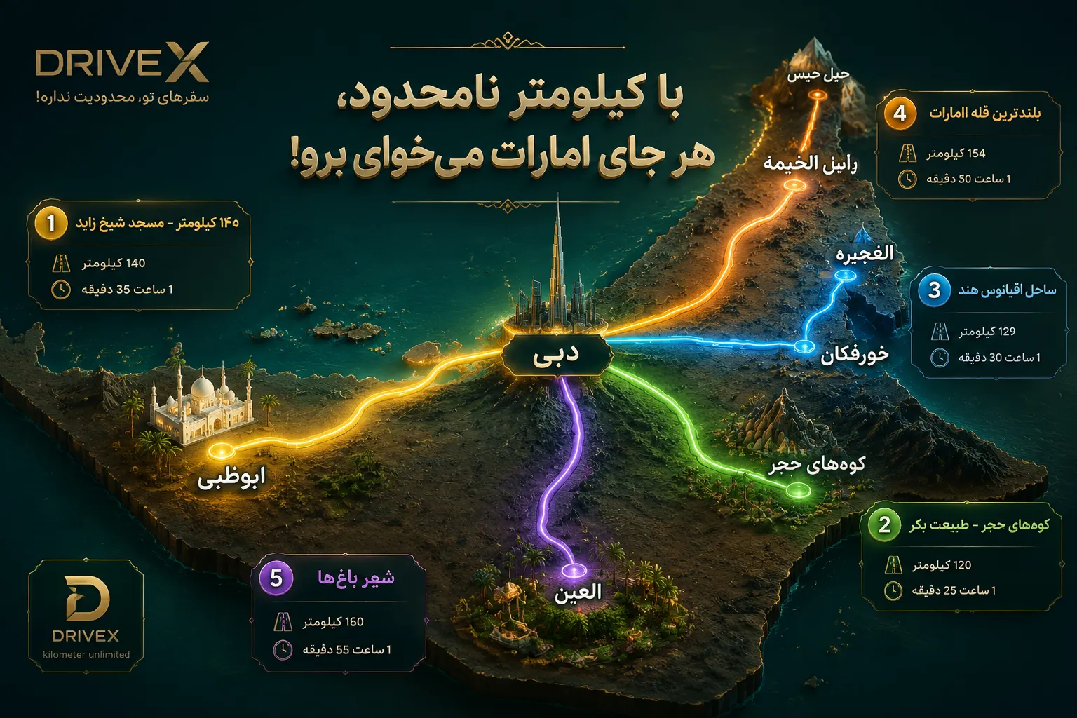 مسیرهای پیشنهادی سفر با شاسی‌بلند در دبی و امارات