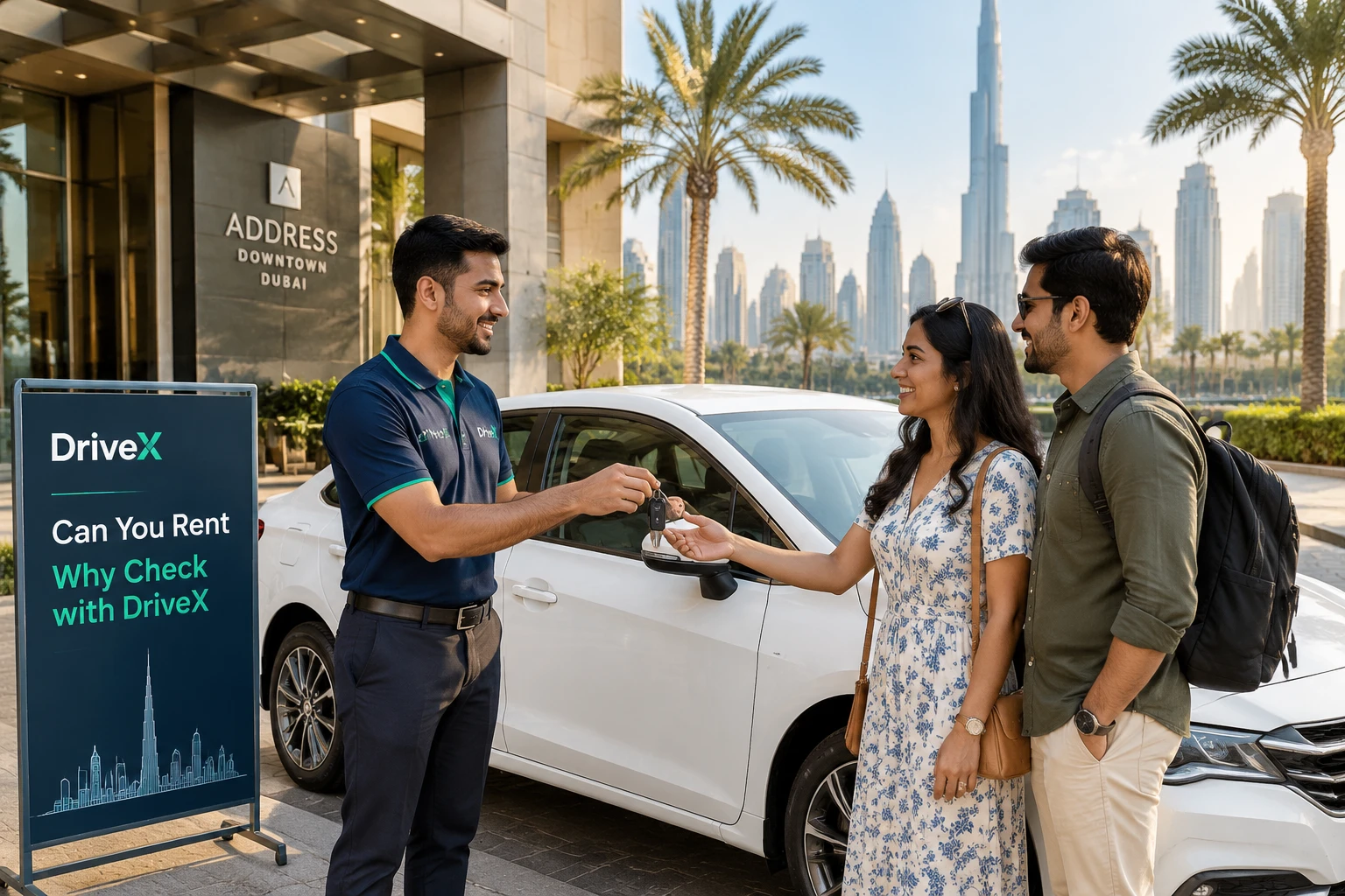 DriveX handing over car keys to an Indian tourist after document verification in Dubai Indian Driving Licence in Dubai
