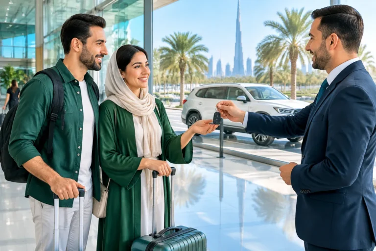 A1. هدر مقاله — مسافر ایرانی و تحویل خودرو در فرودگاه دبی