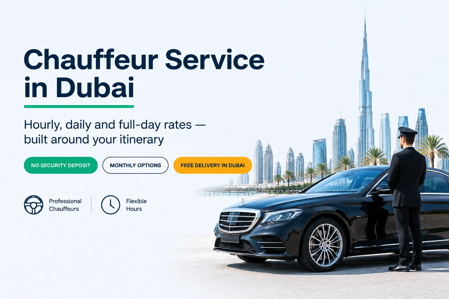 Chauffeur service in Dubai — hero offer chips infographic