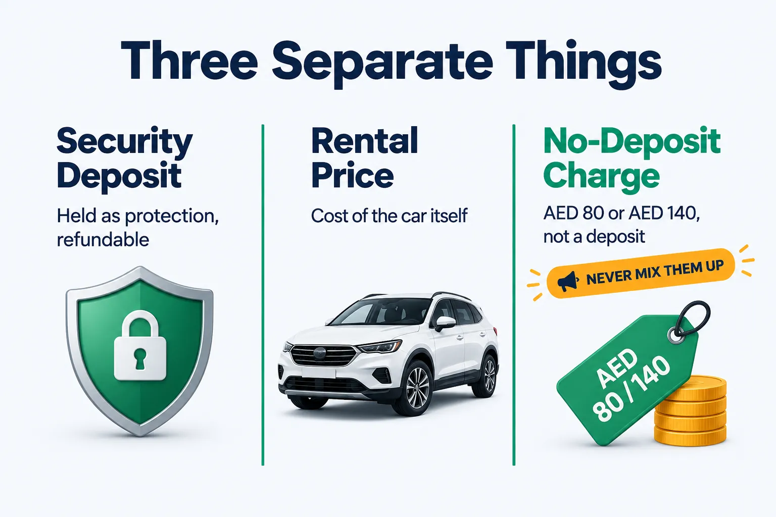 Three terms explained: deposit, rental price, and no-deposit charge