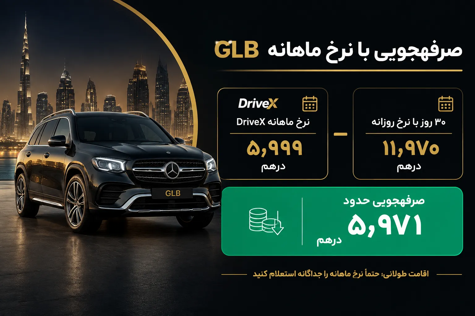 صرفه‌جویی نرخ ماهانه GLB