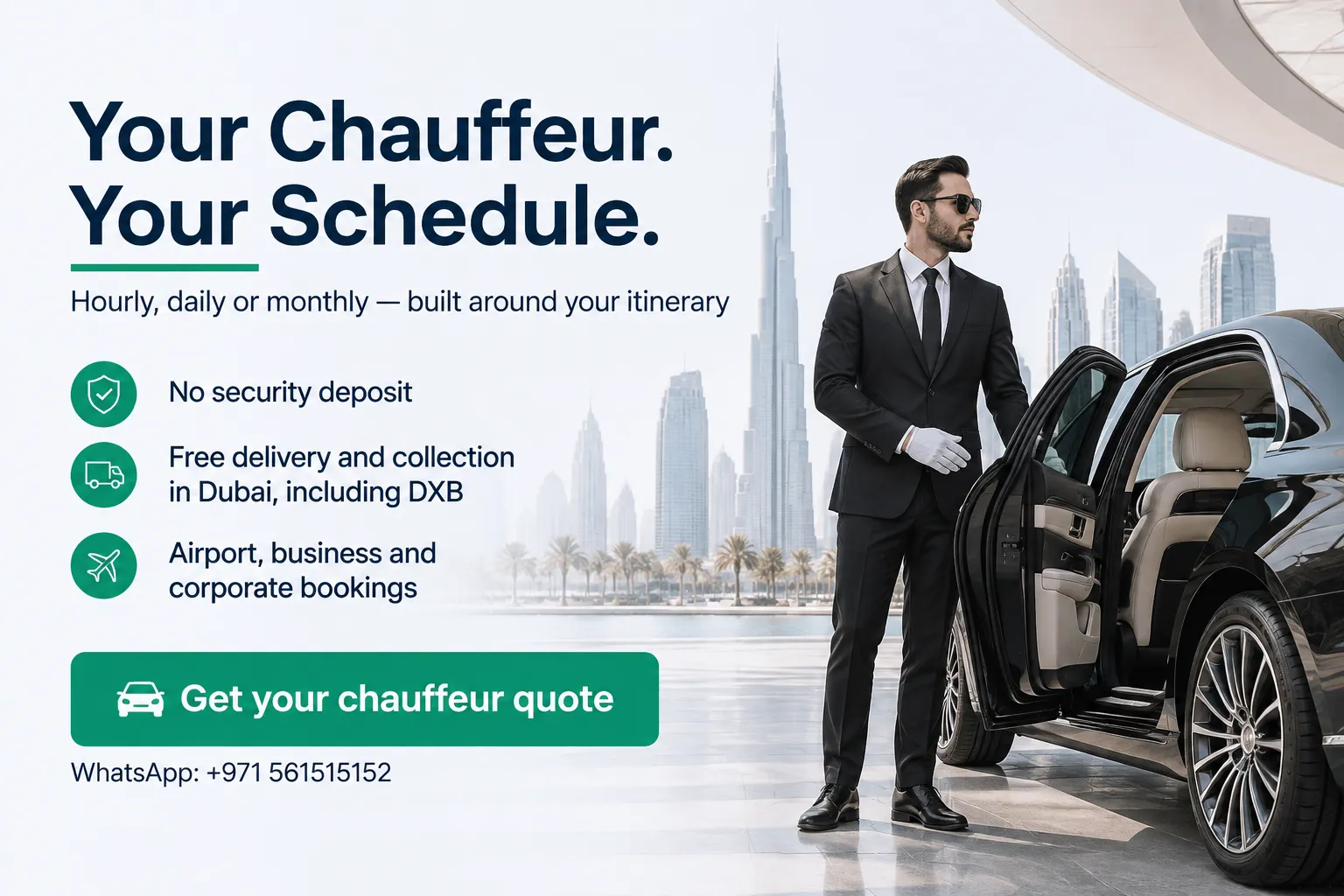 Your chauffeur. Your schedule. — DriveX CTA poster