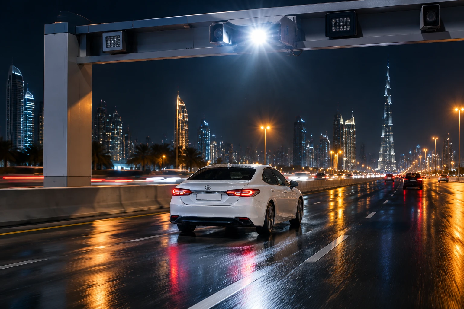 Speed camera flash, the most common way a traffic fine is recorded in Dubai