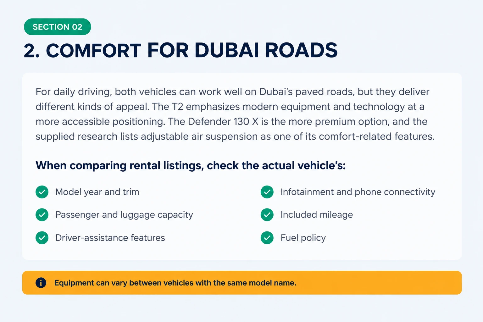 Comfort on Dubai roads, checklist for inspecting the rental SUV