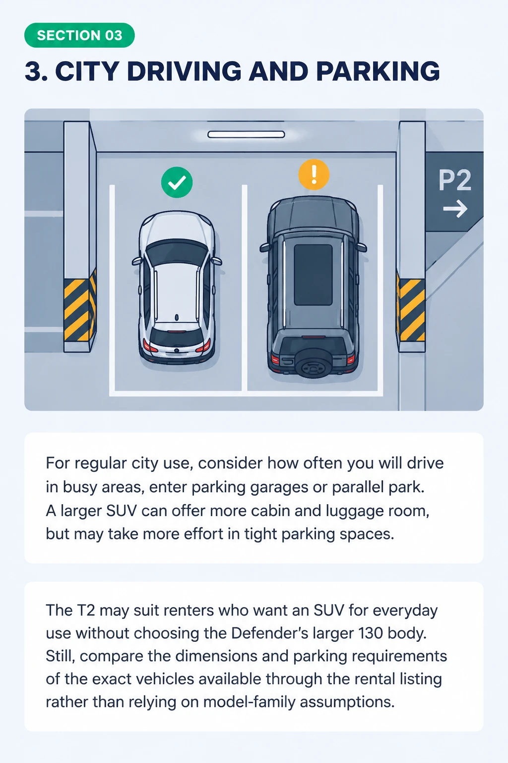 City driving and parking in a rental SUV in Dubai