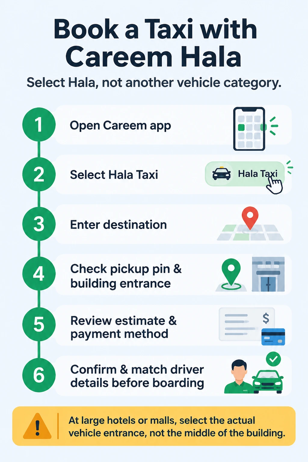 Careem Hala taxi booking steps