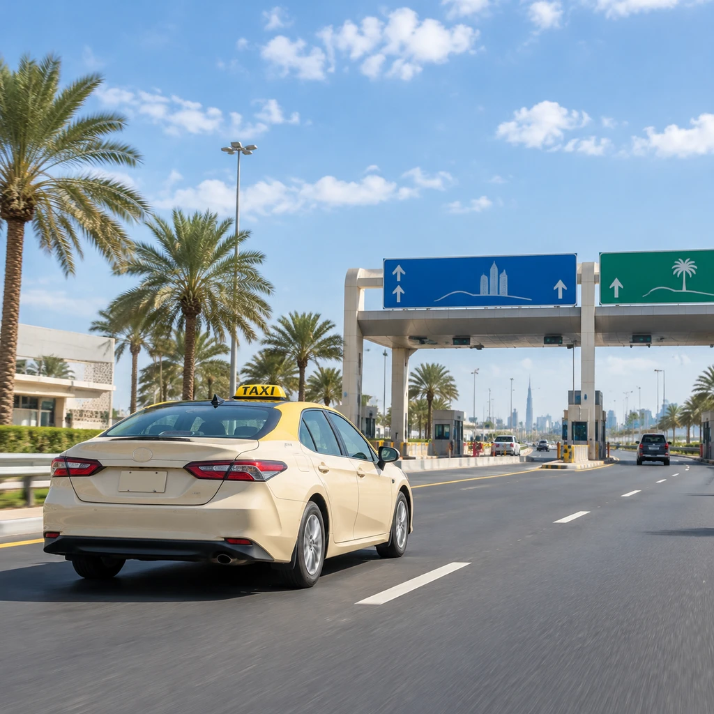 Dubai and Sharjah border-area journey illustrating inter-emirate taxi charging considerations